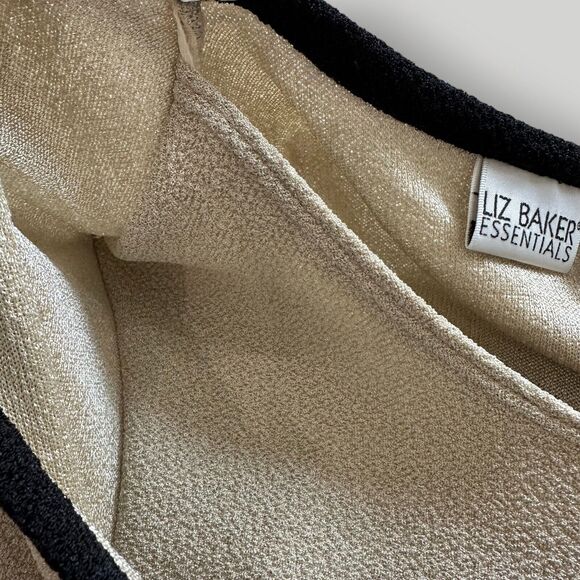 Liz Baker Essentials Women's S Black Tan Colorblock Two-fer Short Sleeve Blouse - Picture 5 of 10